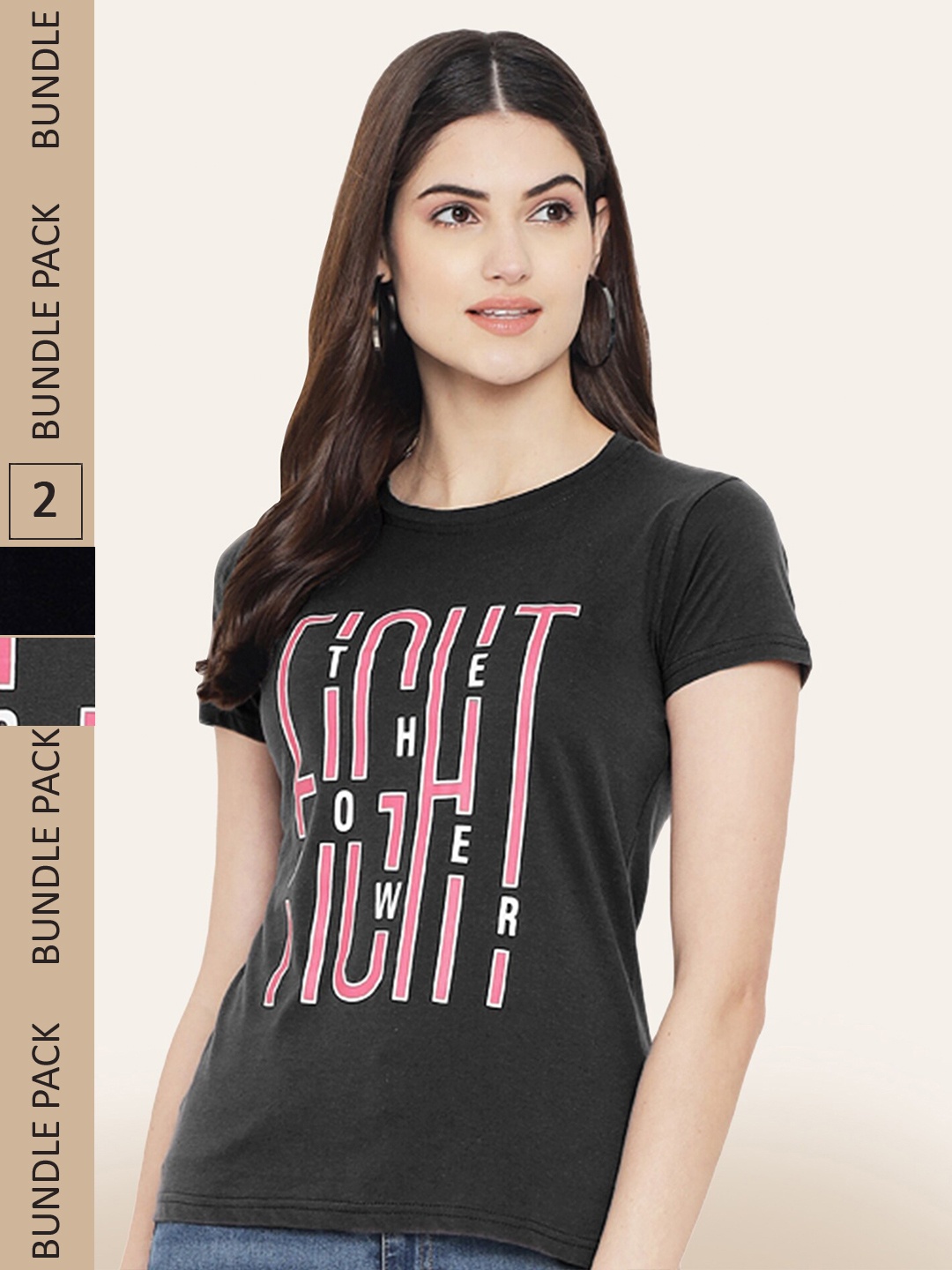 

BAESD Pack Of 2 Typography Printed Cotton Round Neck T-shirt, Black