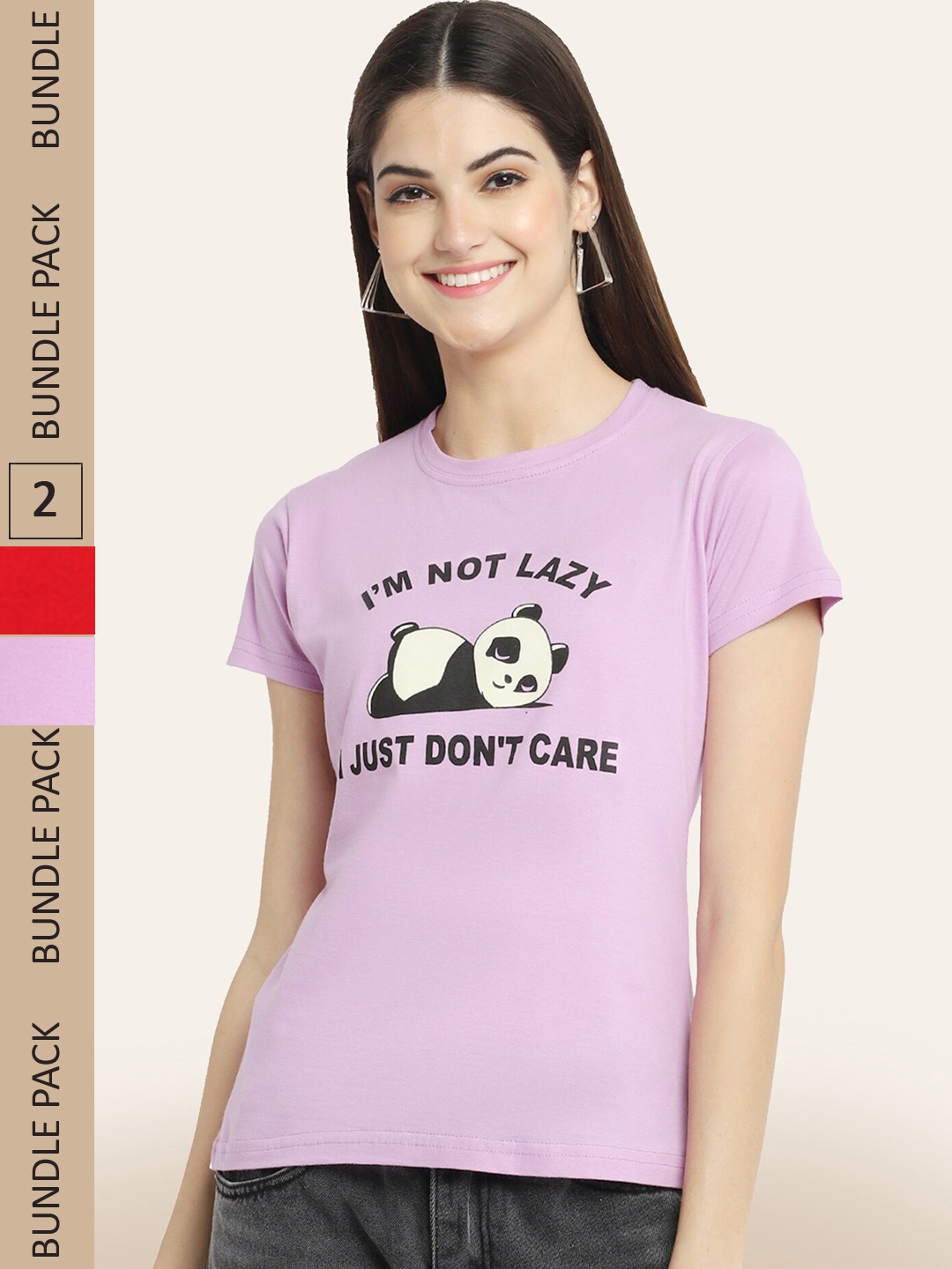 

BAESD Pack Of 2 Typography Printed Cotton T-shirt, Purple