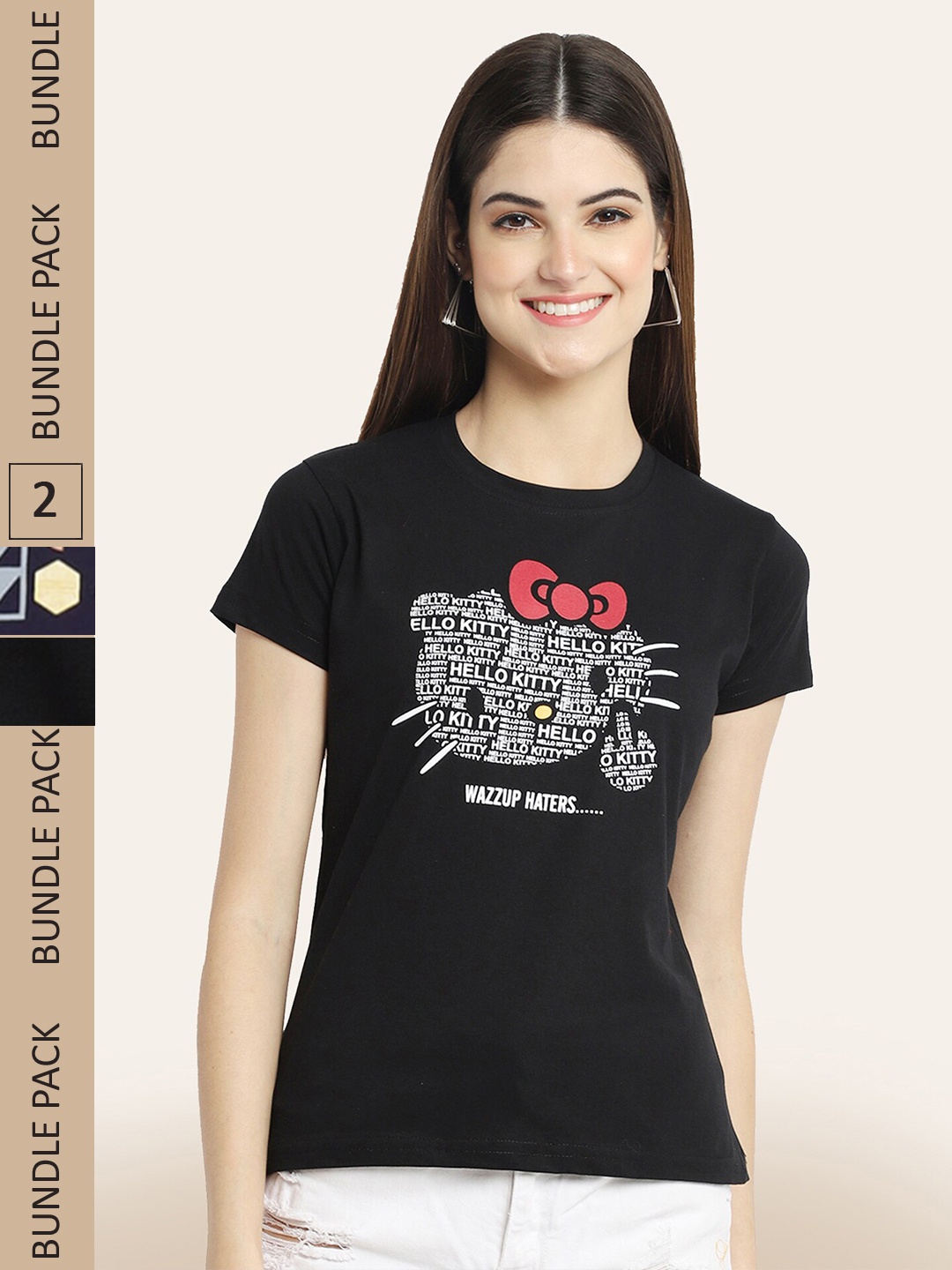 BAESD Pack Of 2 Graphic Printed Casual Cotton T-shirts, Black