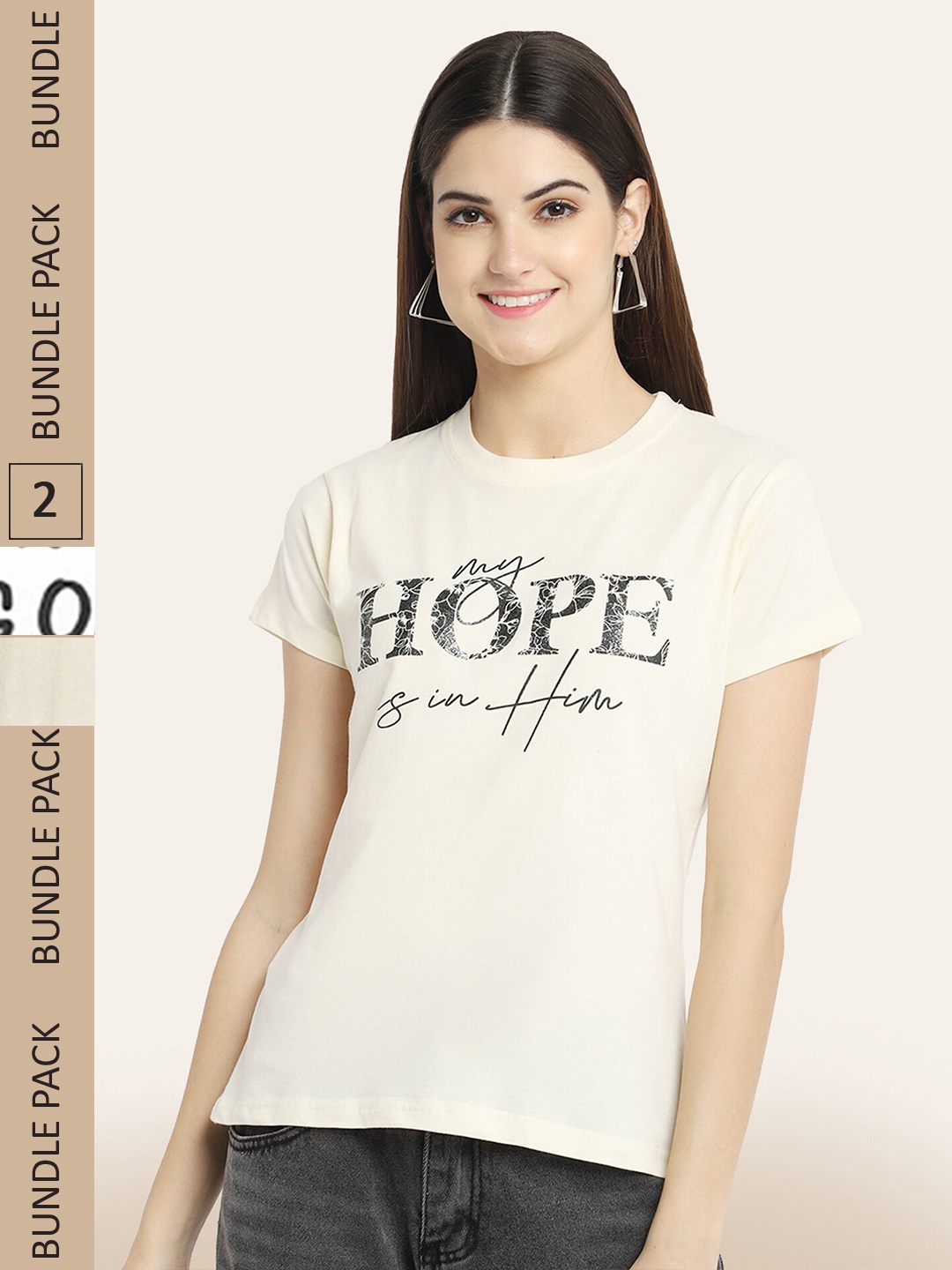 

BAESD Pack of 2 Typography Printed T-Shirts, Beige