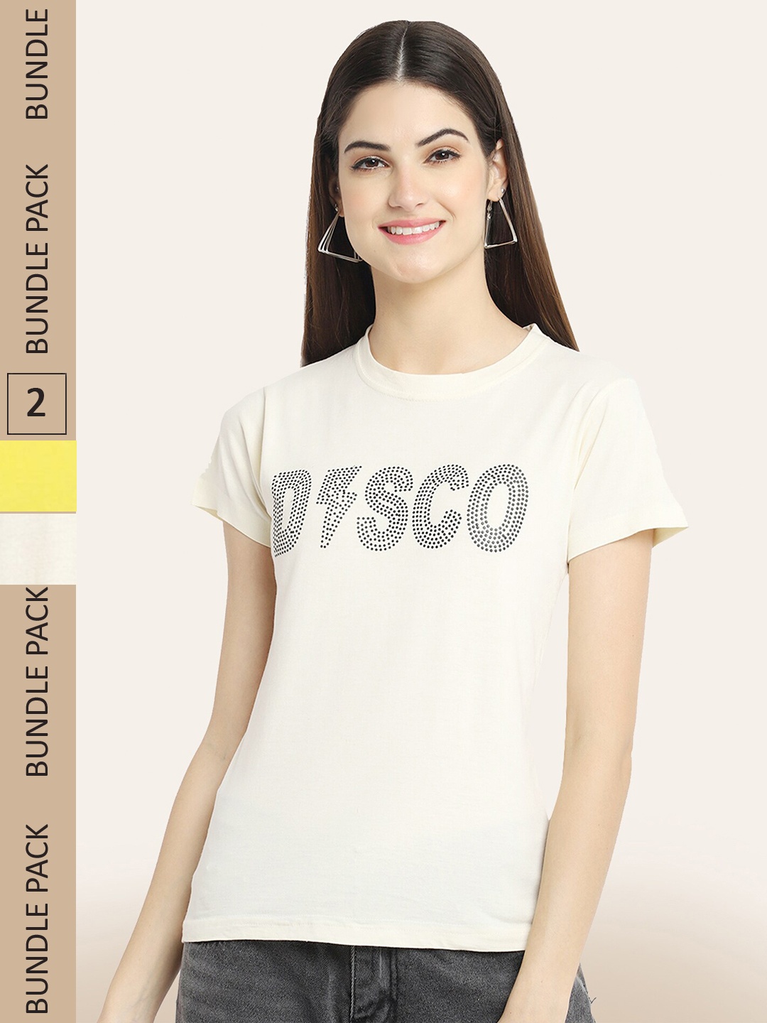 

BAESD Pack Of 2 Printed Cotton T-shirt, Off white
