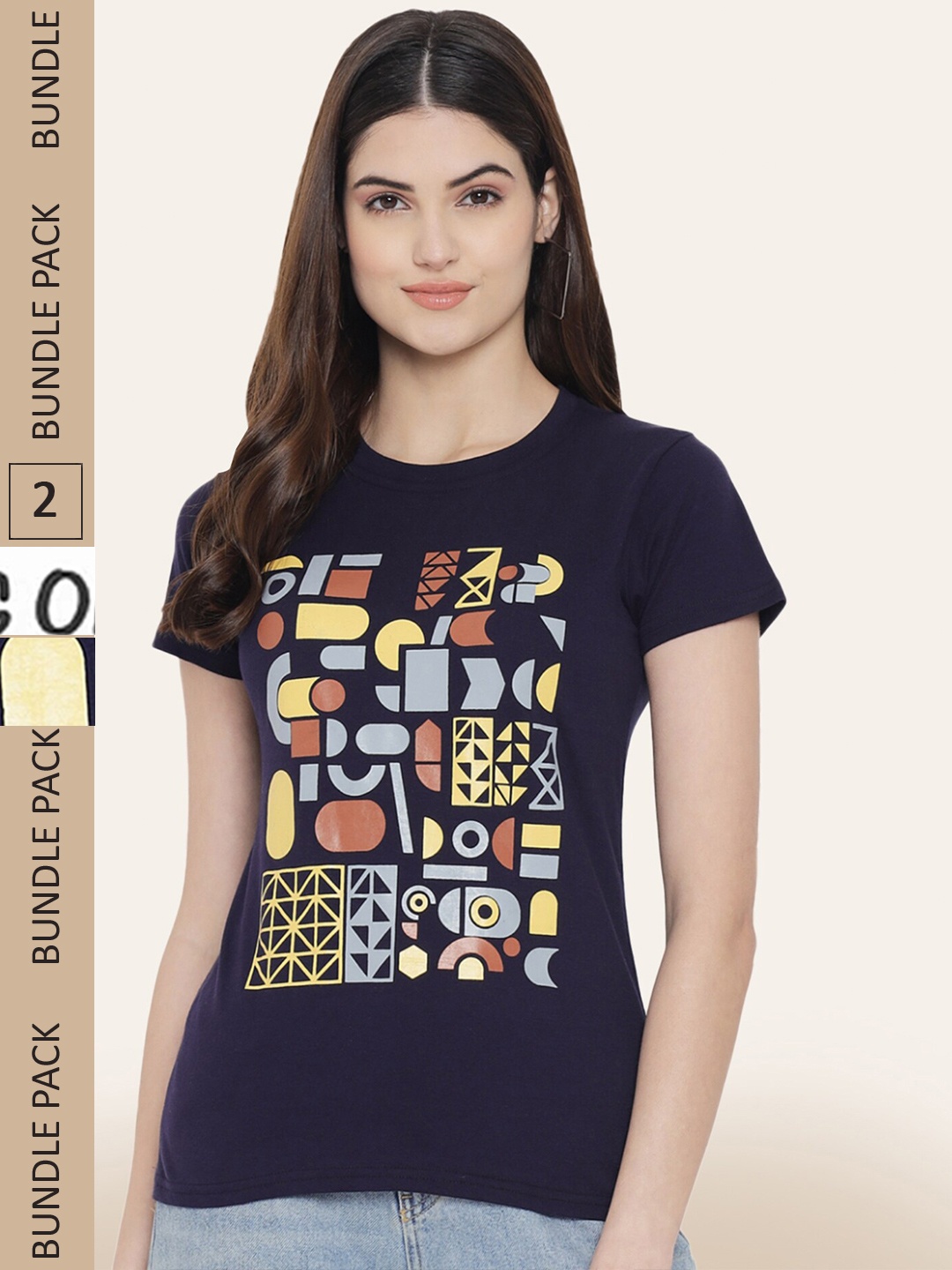 

BAESD Pack Of 2 Graphic Printed Cotton T-shirt, Navy blue