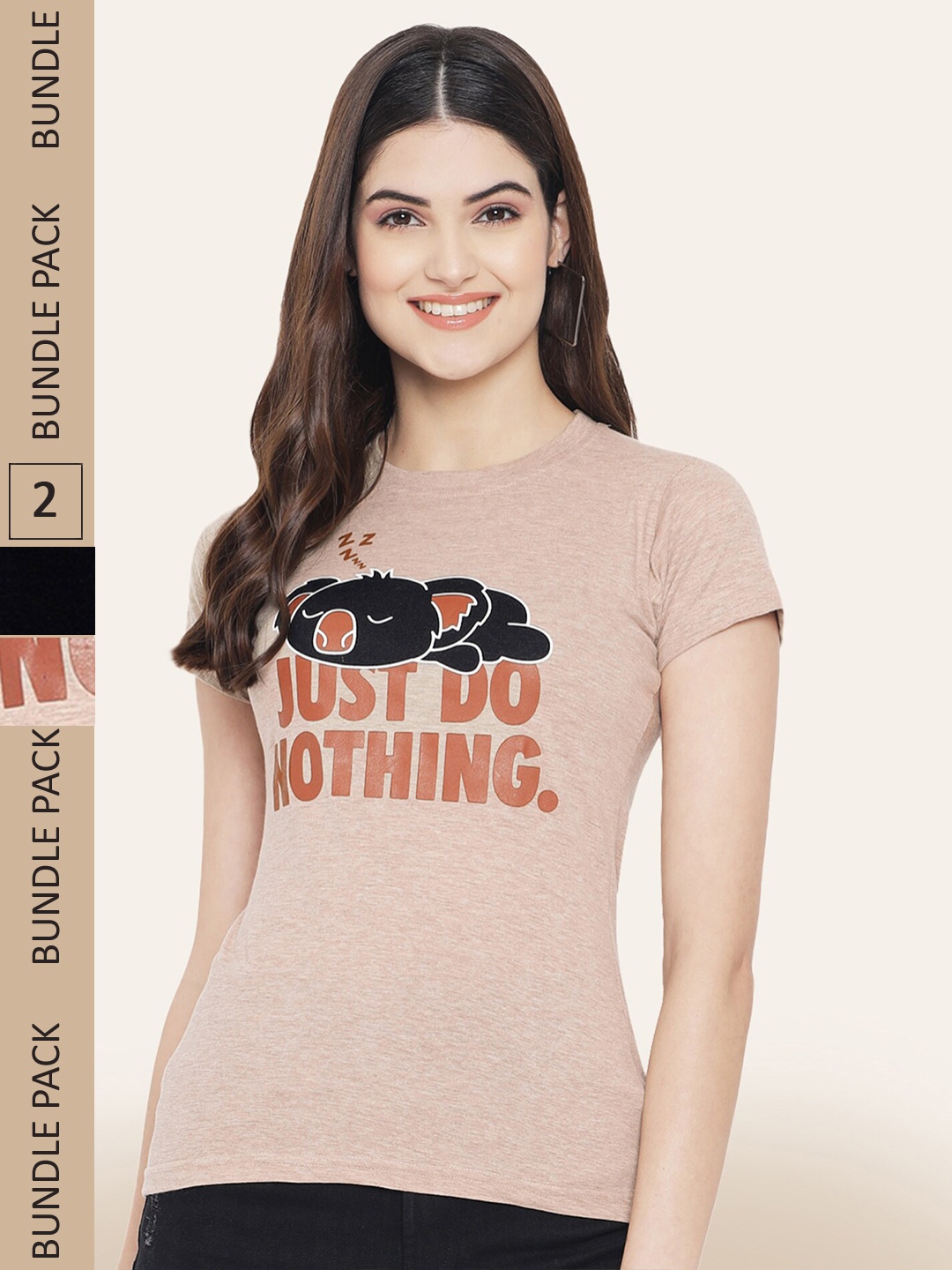 

BAESD Pack Of 2 Typography Printed Cotton T-shirts, Brown