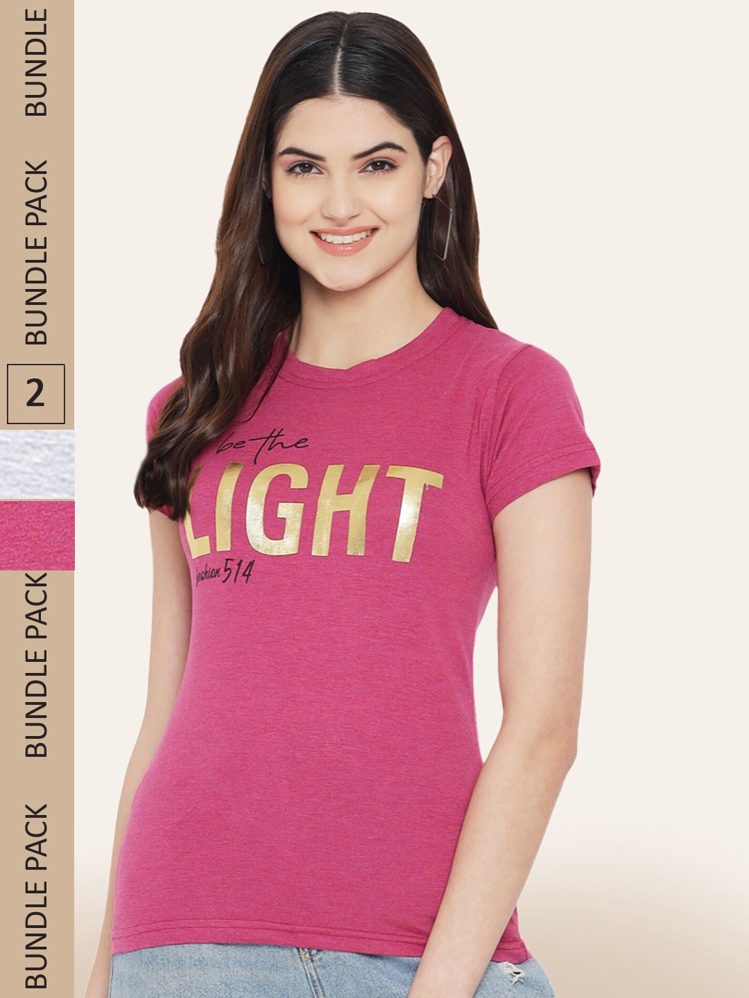 

BAESD Pack Of 2 Typography Printed Cotton T-shirt, Pink