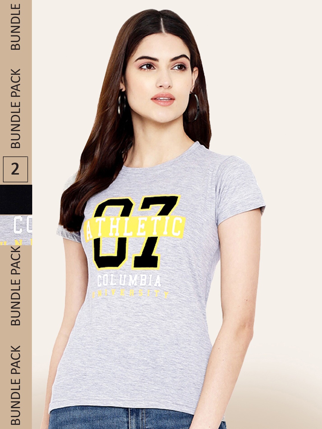 

BAESD Women Pack of 2 Printed Cotton T-shirts, Grey