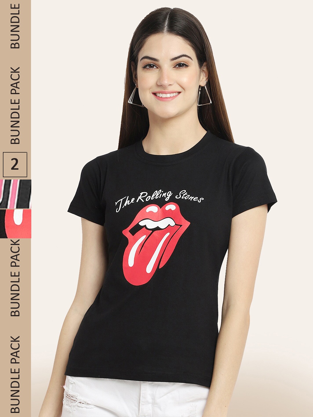 

BAESD Women Pack of 2 Printed Cotton T-shirts, Black
