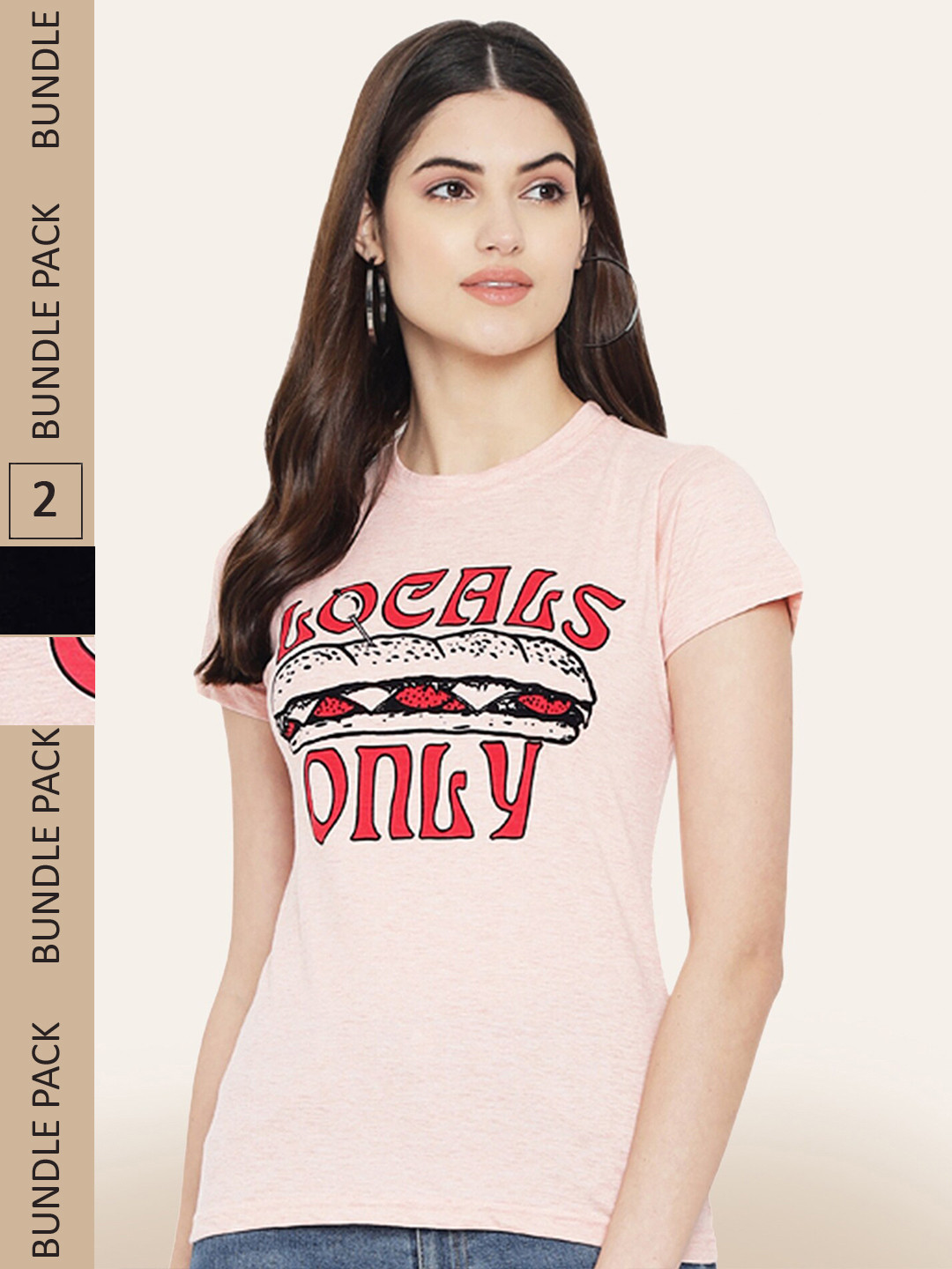 

BAESD Pack of 2 Typography Printed T-Shirts, Pink