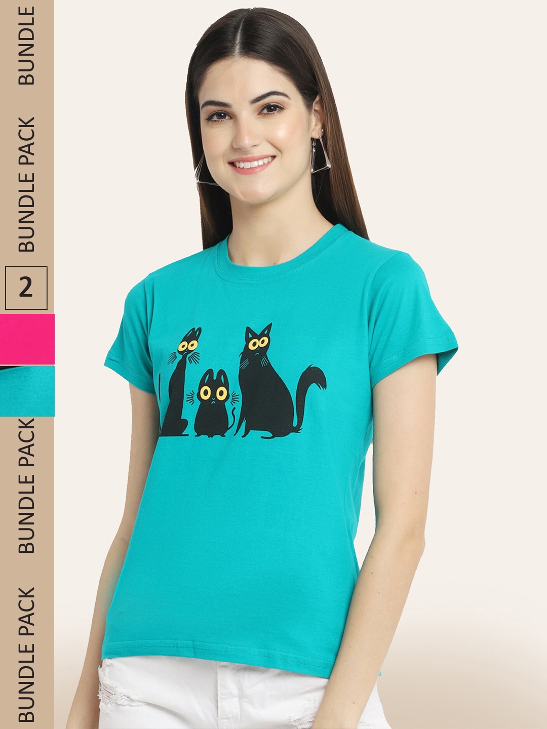 

BAESD Pack of 2 Printed Cotton Round Neck T-shirt, Turquoise blue