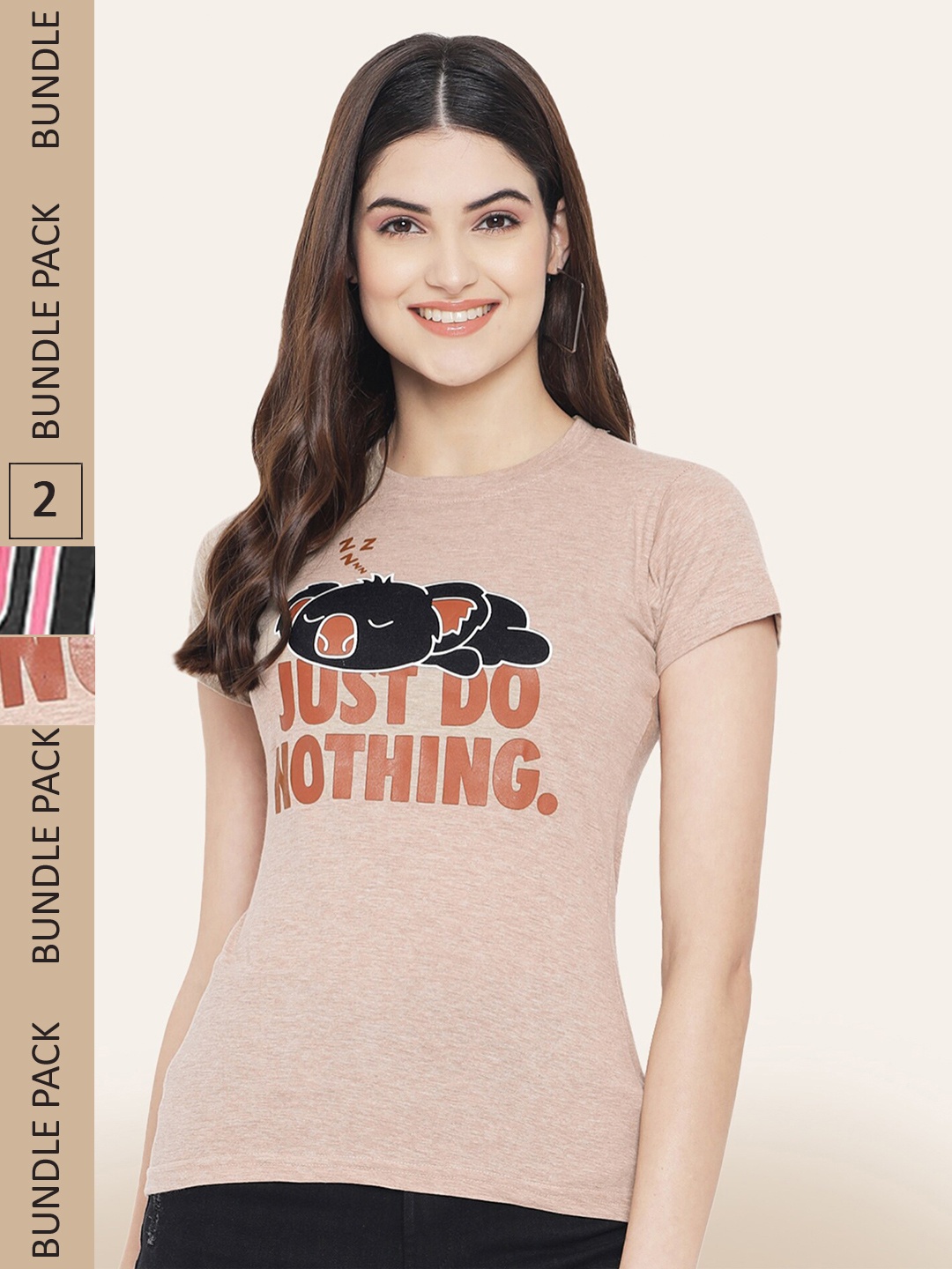 

BAESD Pack Of 3 Typography Printed Cotton T-shirts, Mauve