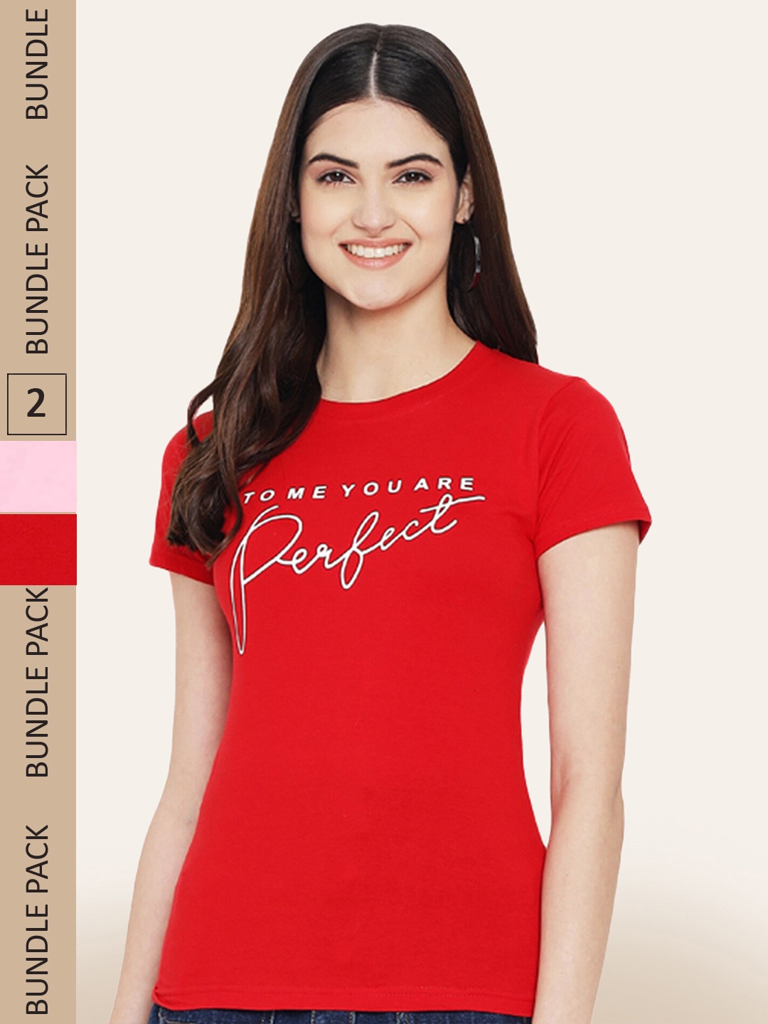 

BAESD Pack Of 2 Typography Printed Cotton T-shirt, Red