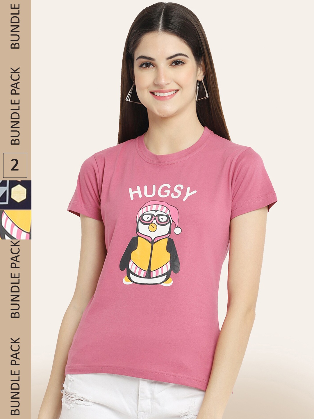 

BAESD Pack Of 2 Graphic Printed Cotton T-shirt, Pink