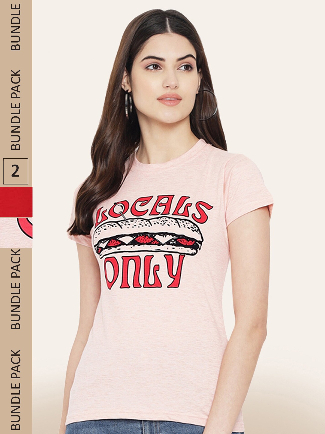 

BAESD Pack Of 2 Typography Printed Cotton T-shirt, Peach