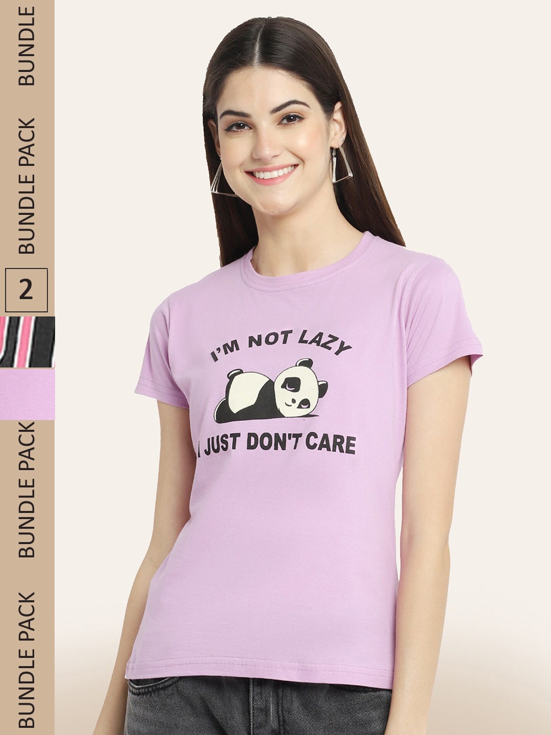 

BAESD Pack Of 2 Round Neck Printed Cotton T-shirt, Lavender