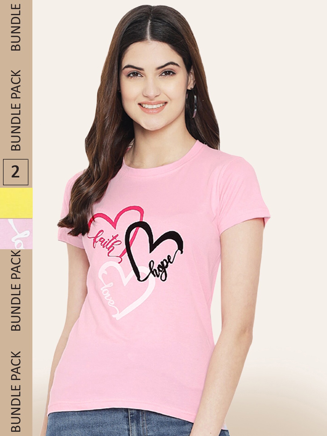 

BAESD Women Pack Of 2 Printed Cotton T-shirt, Pink