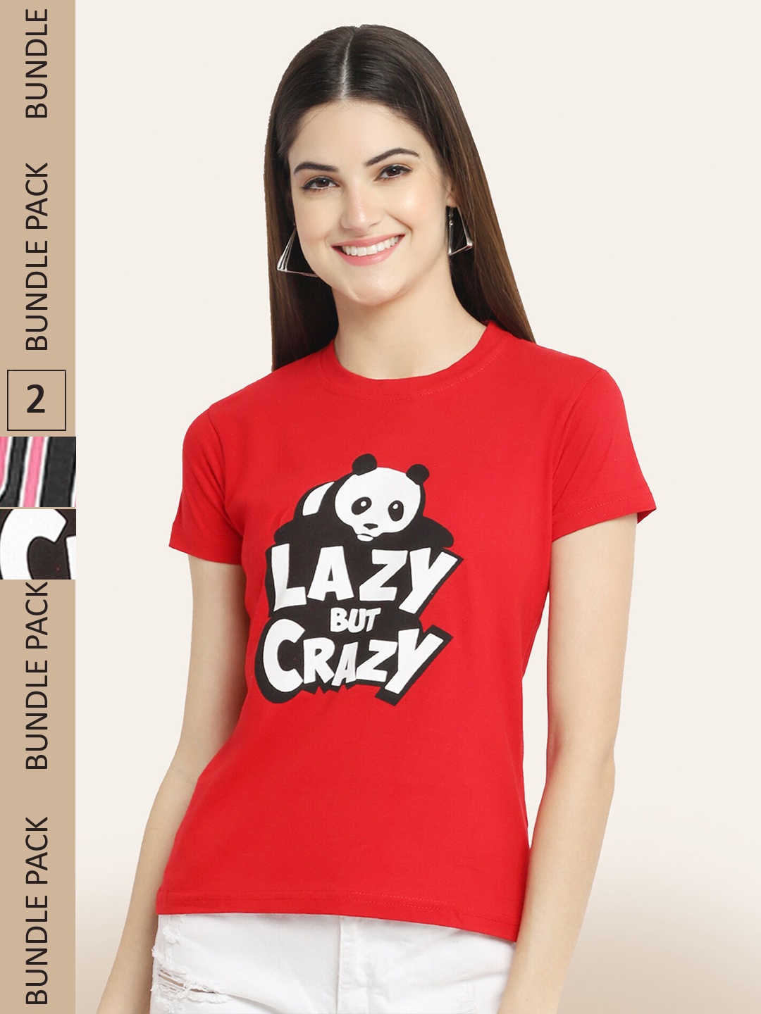 

BAESD Pack Of 2 Typography Printed Cotton T-shirt, Red