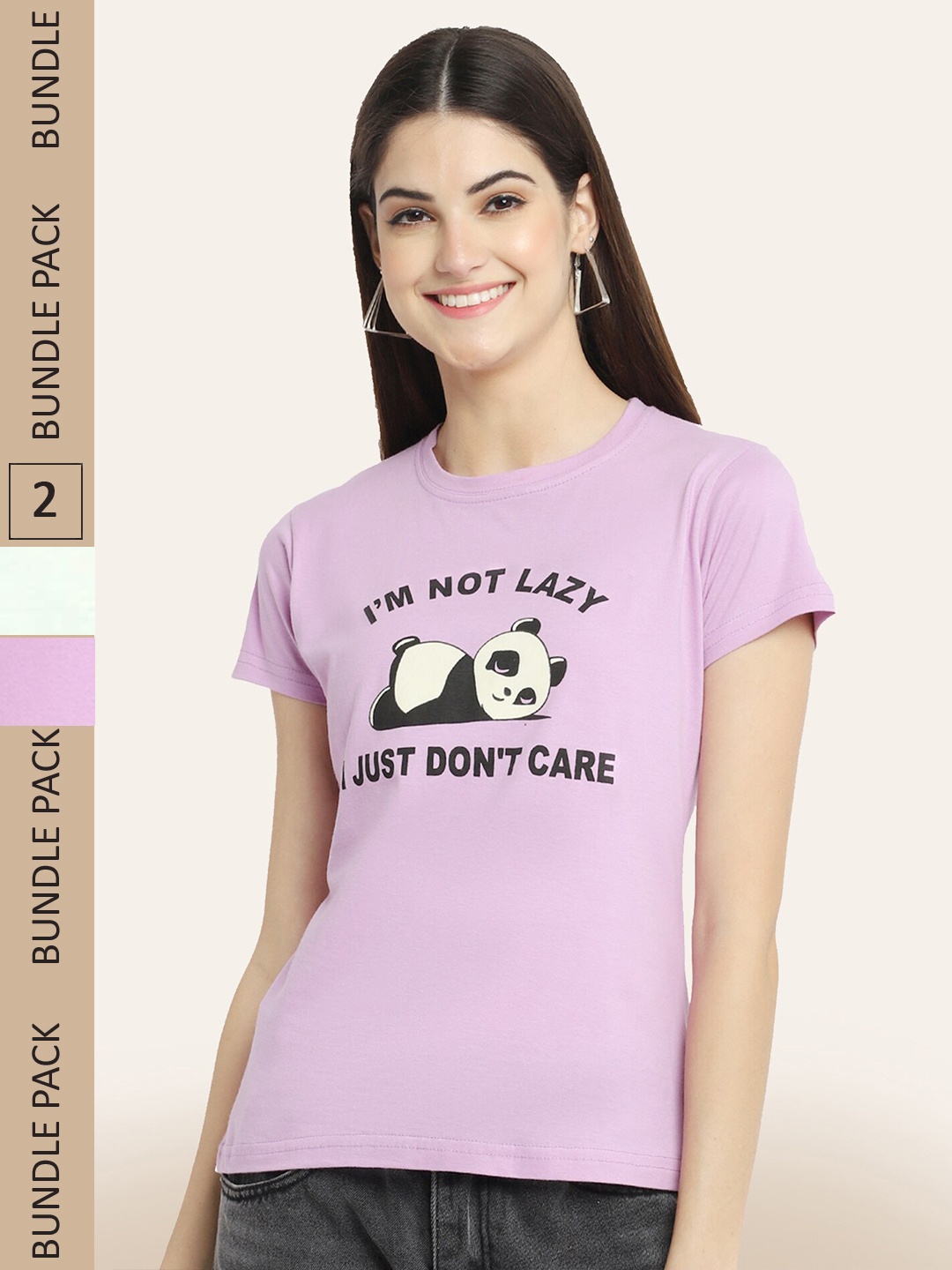 

BAESD Women Pack Of 2 Printed Cotton T-shirt, Purple
