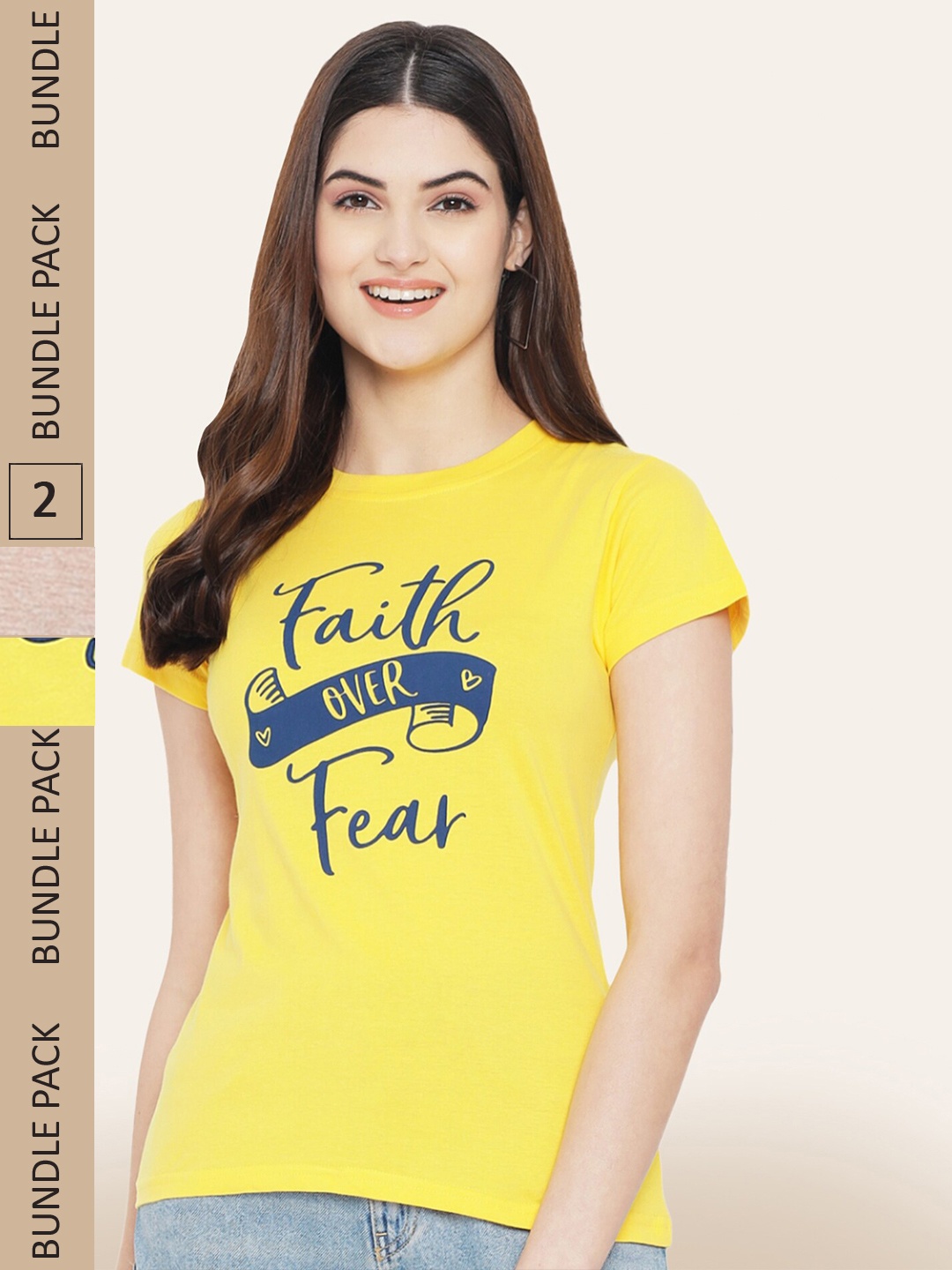 

BAESD Pack of 2 Typography Printed Cotton T-shirts, Yellow