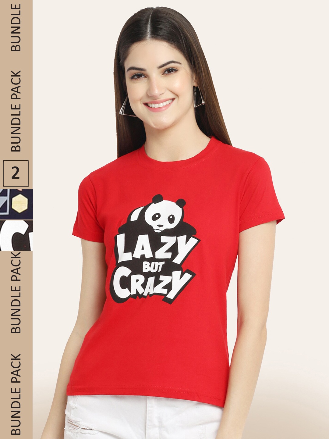 

BAESD Women Pack Of 2 Printed Cotton T-shirt, Red