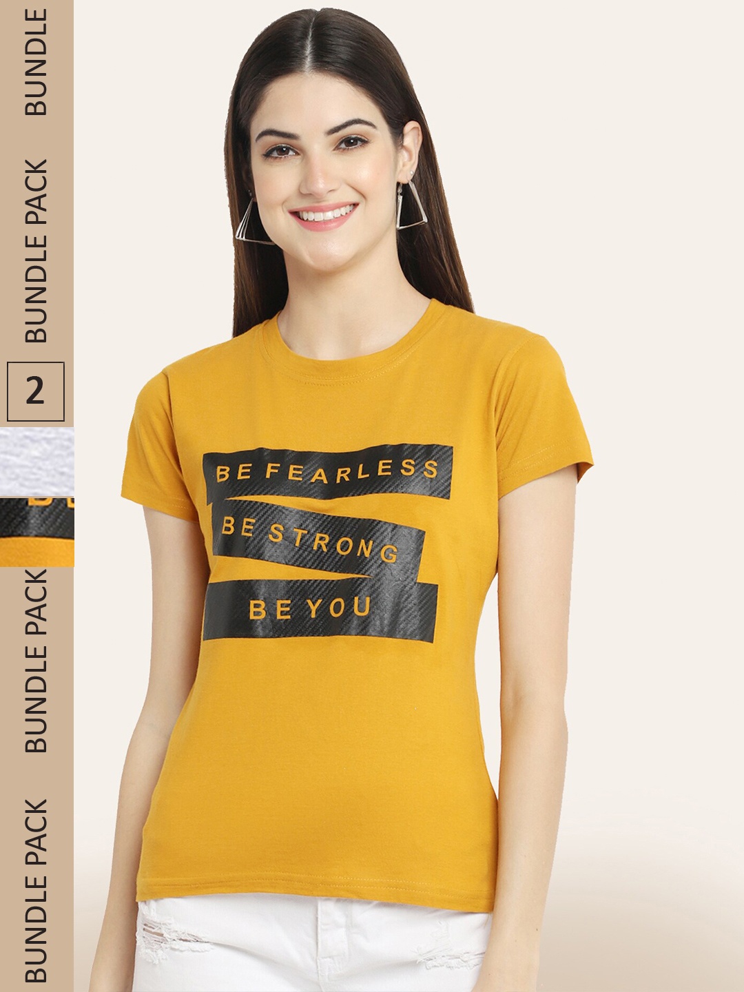 

BAESD Pack Of 2 Typography Printed Cotton T-shirt, Mustard