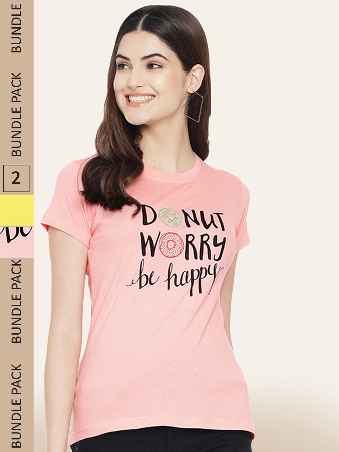 BAESD Pack Of 2 Typography Printed Cotton T-shirt, Pink