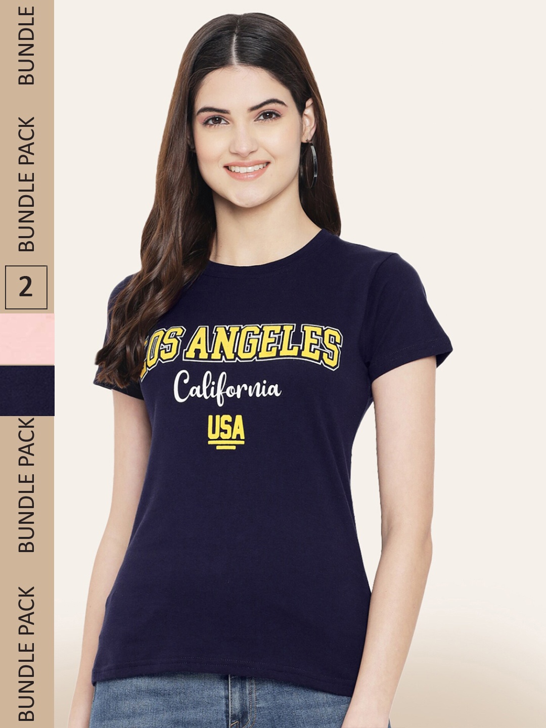 BAESD Pack Of 2 Typography Printed Cotton T-shirt, Navy blue