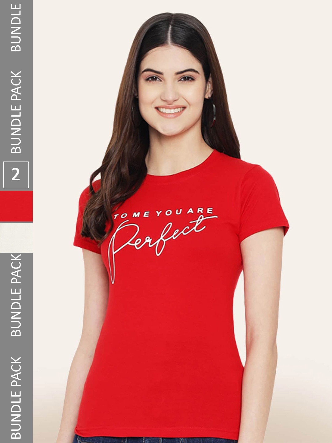 

BAESD Pack Of 2 Round Neck Printed Cotton T-shirt, Red