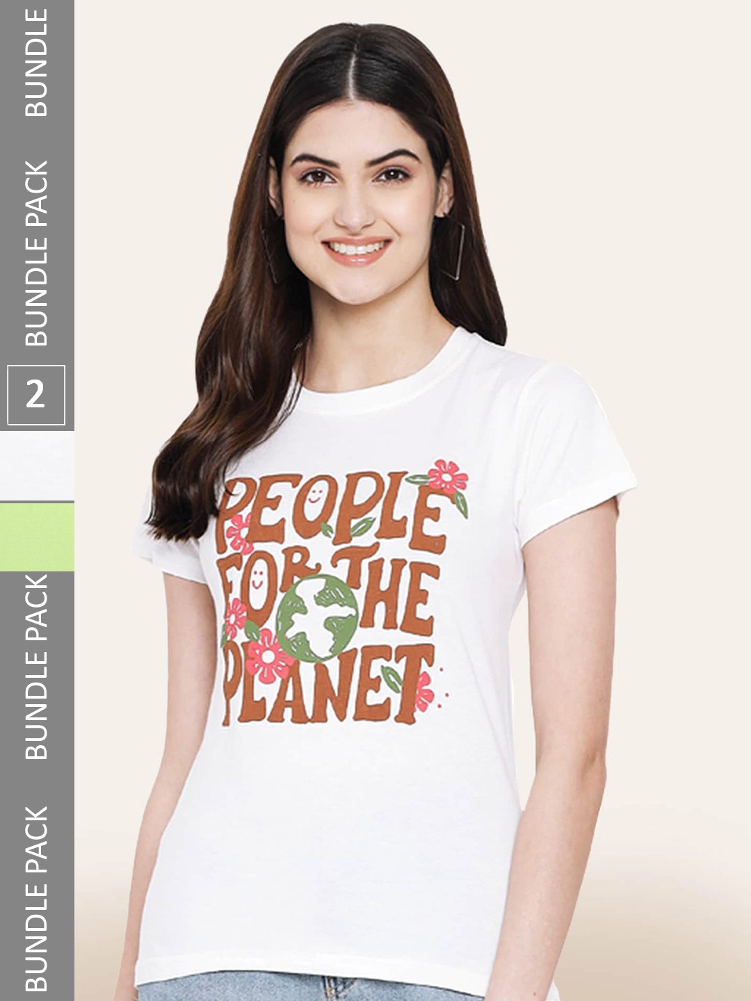 BAESD Pack of 2 Typography Printed Cotton T-shirts, White