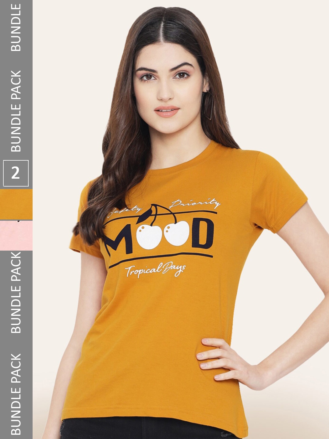 

BAESD Pack Of 2 Typography Printed Cotton T-shirt, Mustard