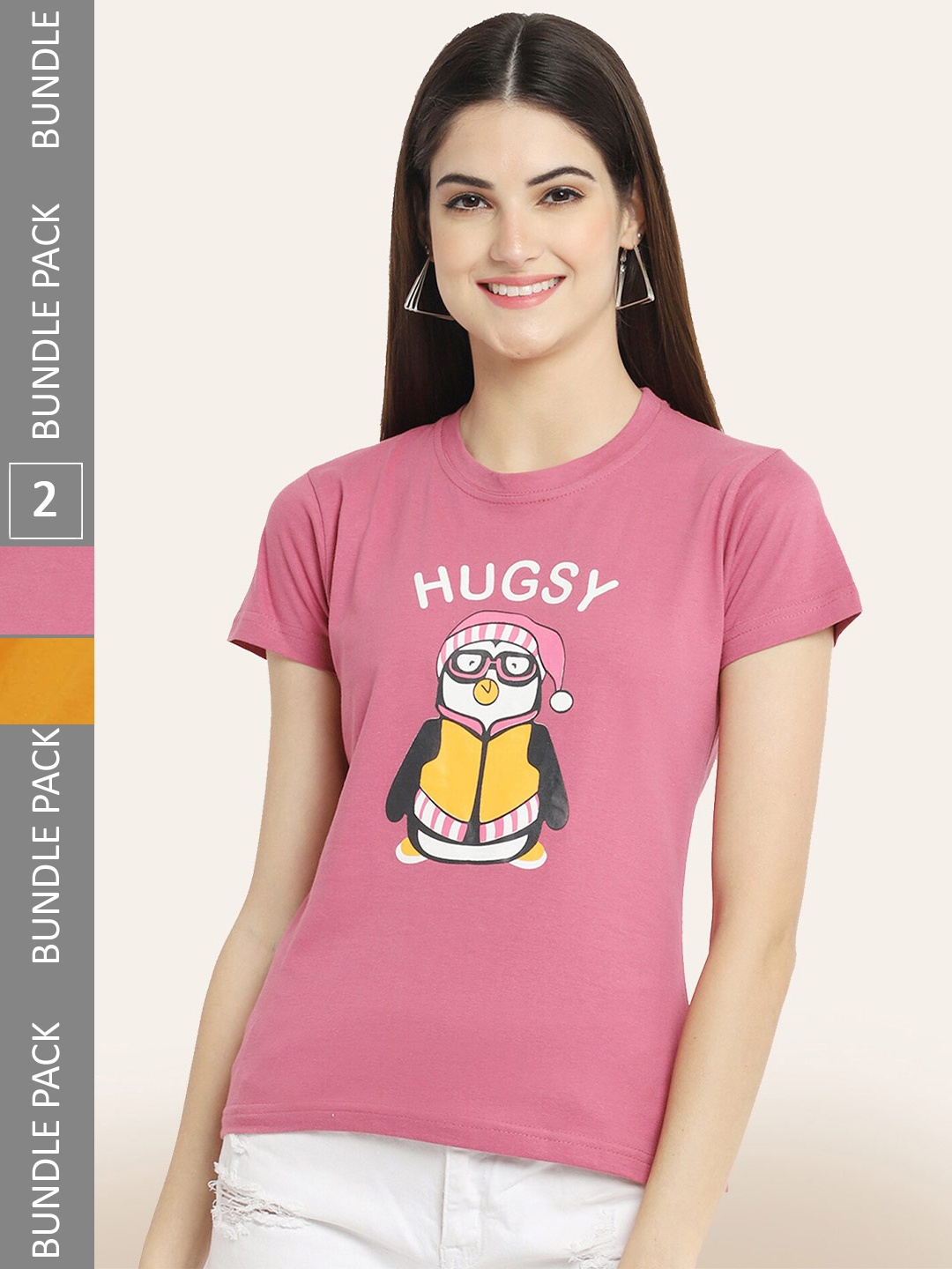 

BAESD Pack Of 2 Typography Printed Cotton T-shirt, Pink