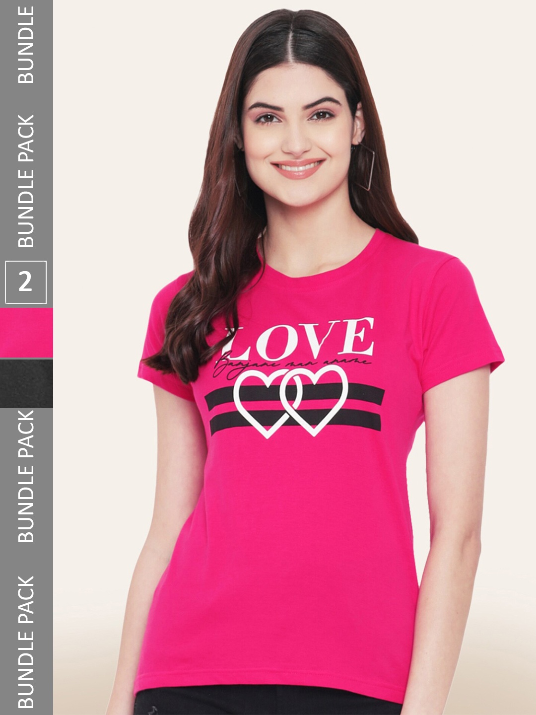

BAESD Pack Of 2 Printed Round Neck Cotton T-Shirts, Pink