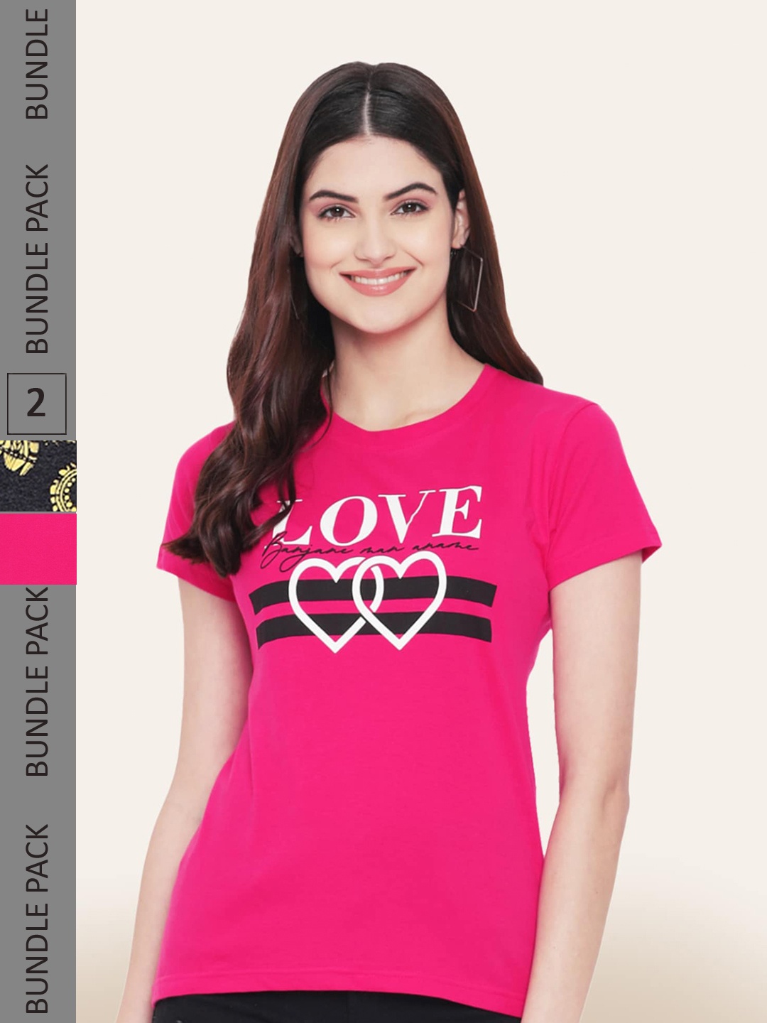 BAESD Pack Of 2 Typography Printed Cotton T-shirt, Pink