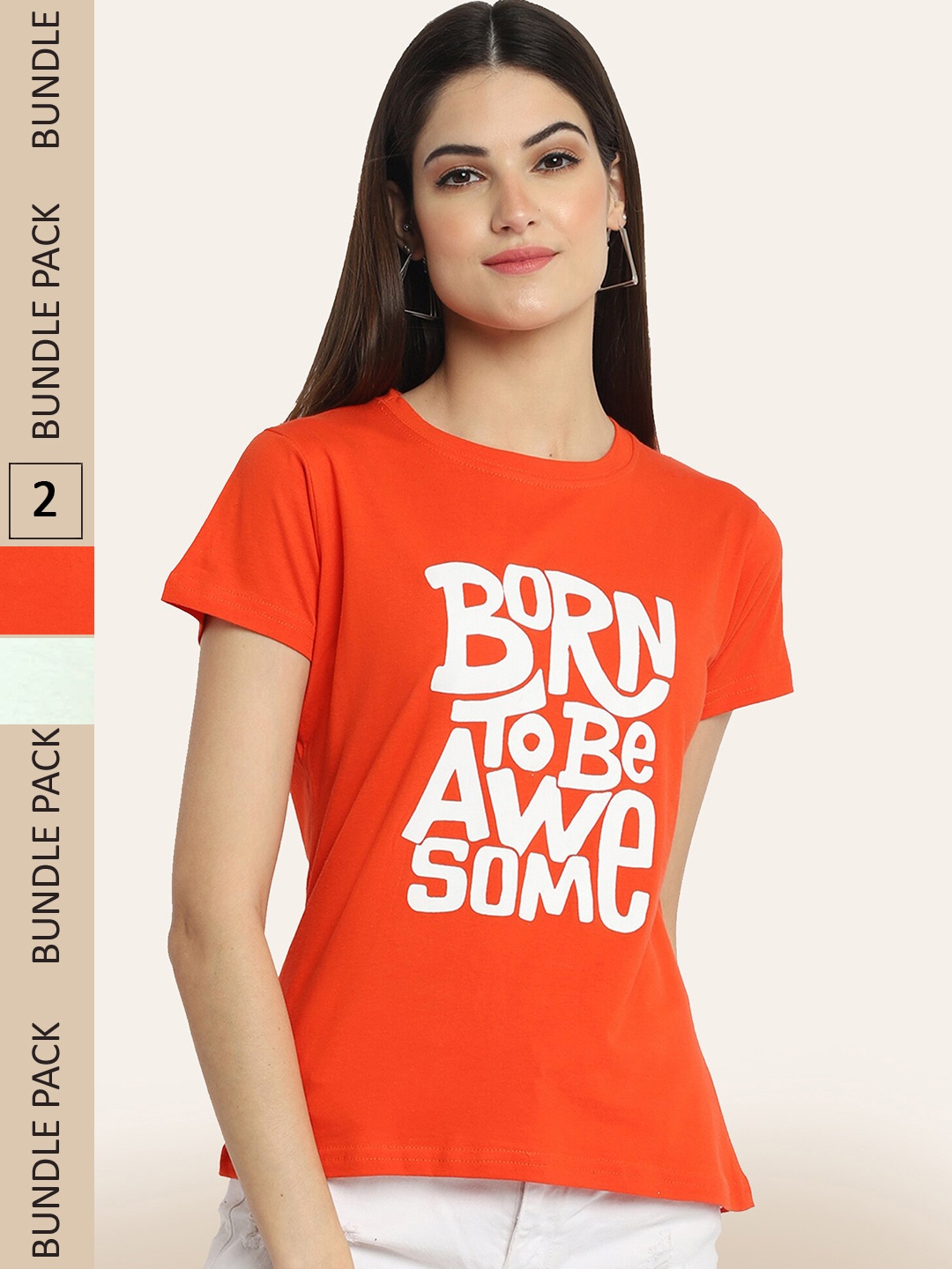 

BAESD Pack Of 2 Typography Printed Cotton T-shirt, Orange