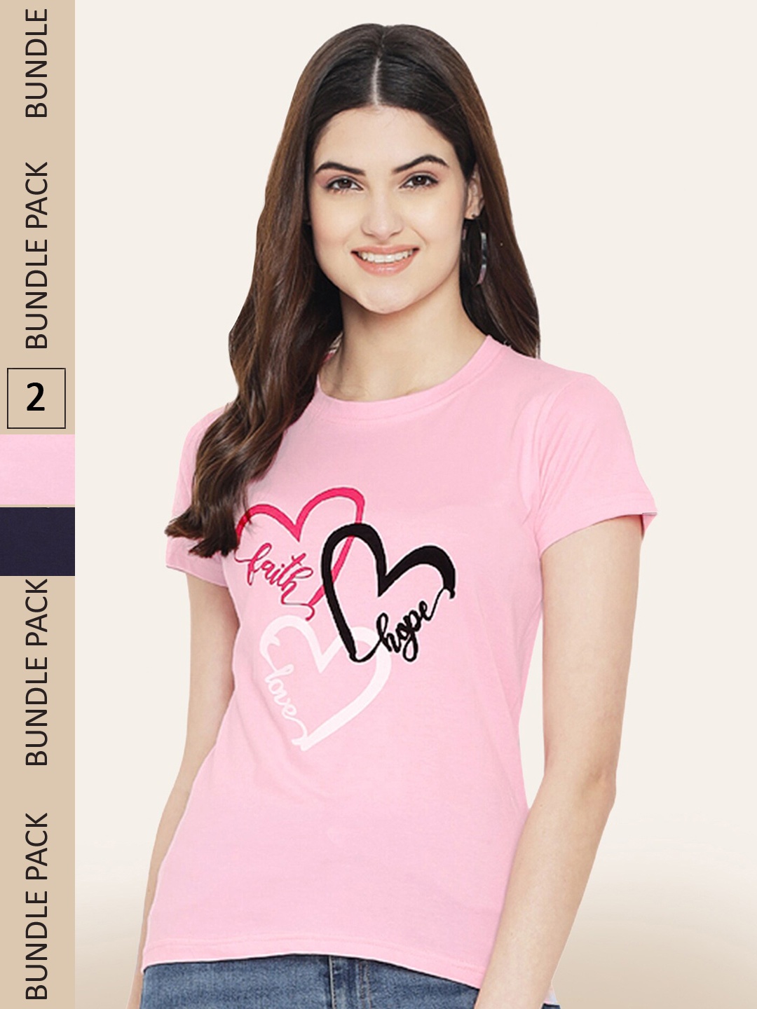 

BAESD Pack of 2 Graphic Printed Cotton T-shirts, Pink