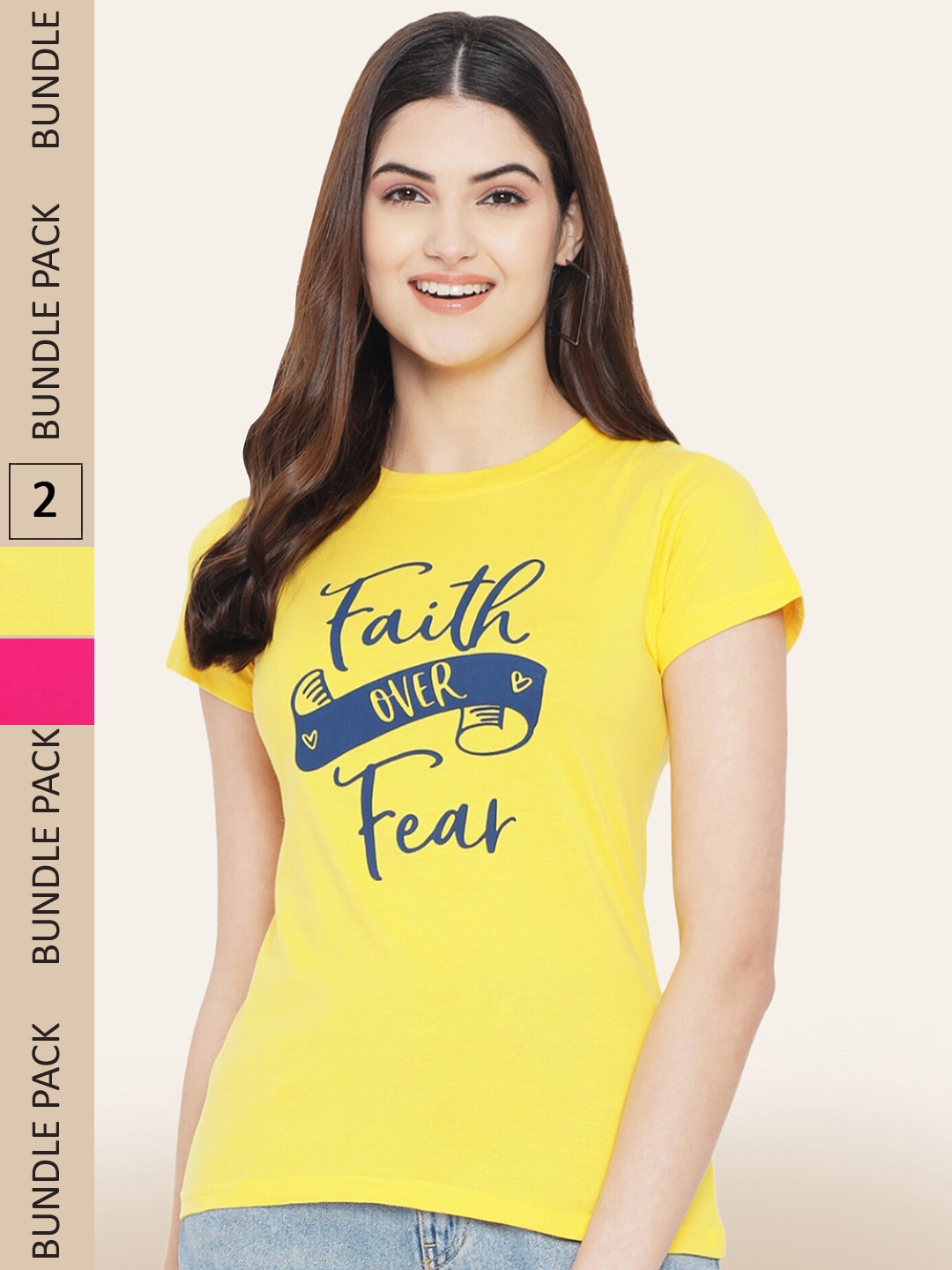 BAESD Pack Of 2 Printed Casual Cotton T-shirts, Yellow