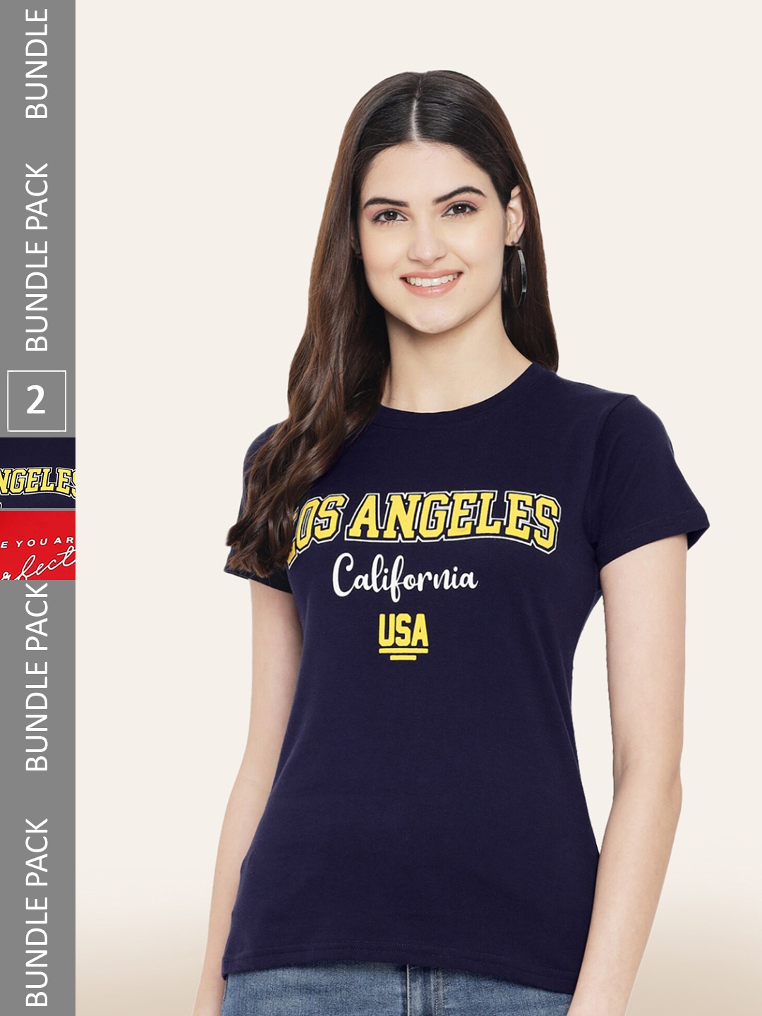 BAESD Pack Of 2 Printed Cotton T-shirt, Navy blue