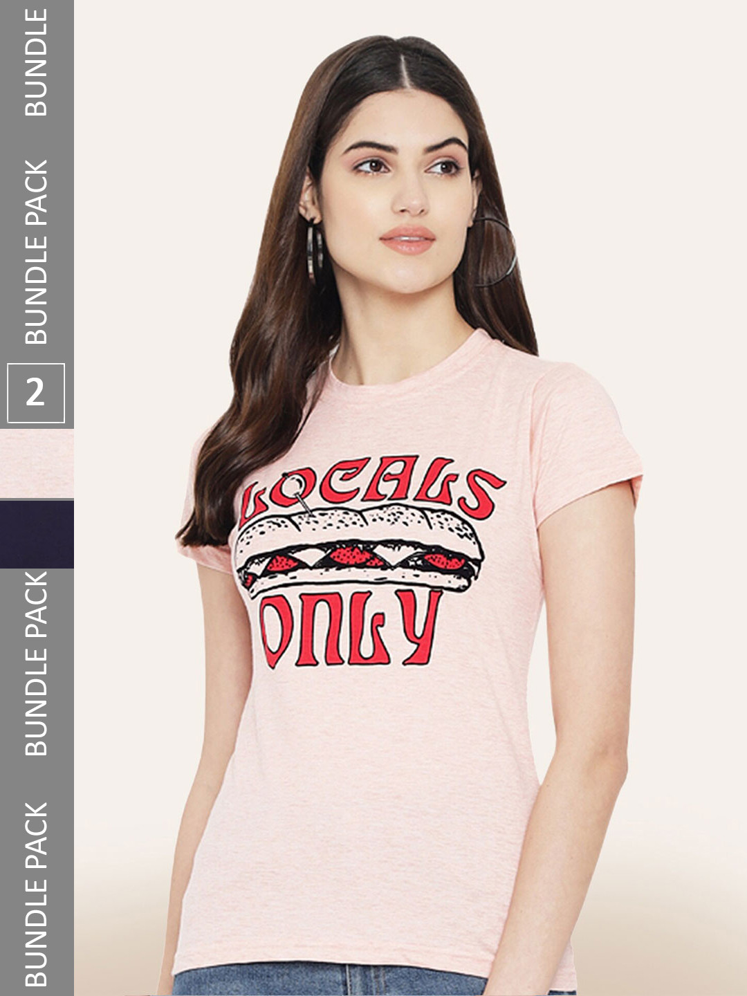 

BAESD Pack Of 2 Round Neck Printed Cotton T-shirt, Peach