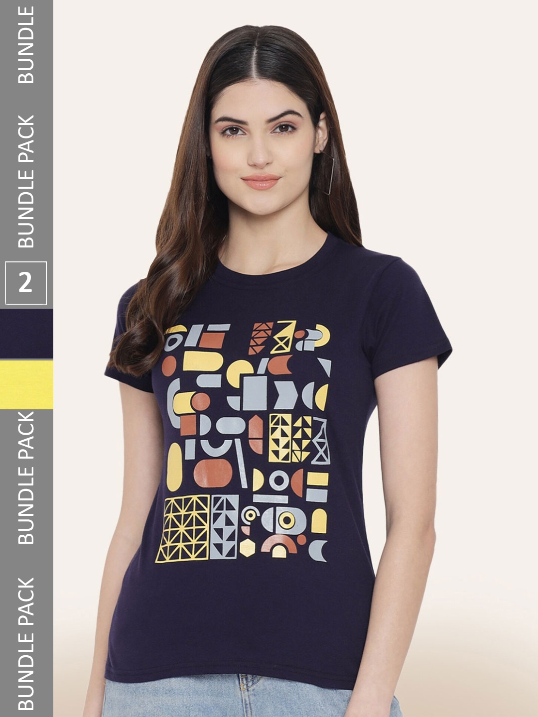 

BAESD Pack Of 2 Typography Printed Cotton T-shirt, Yellow