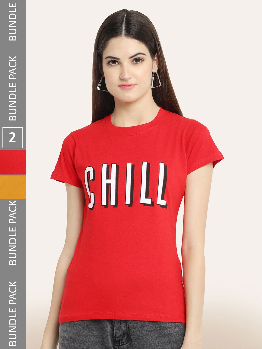 

BAESD Pack Of 2 Typography Printed Cotton T-shirt, Red
