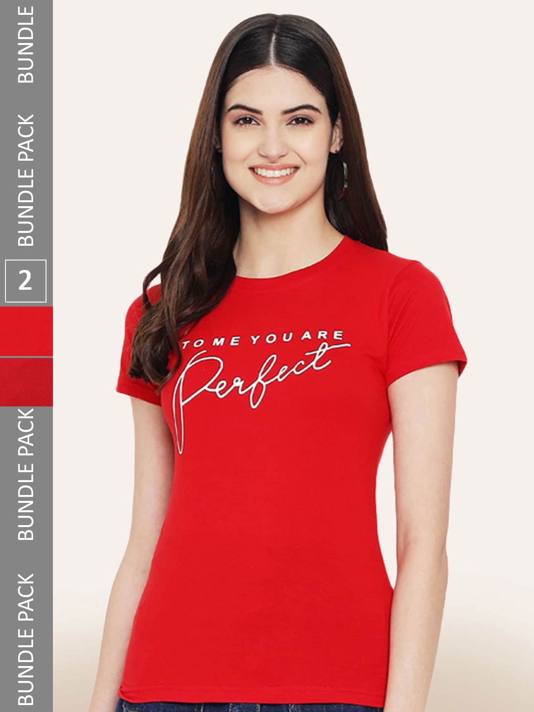 

BAESD Women Pack Of 2 Printed Cotton T-shirt, Red