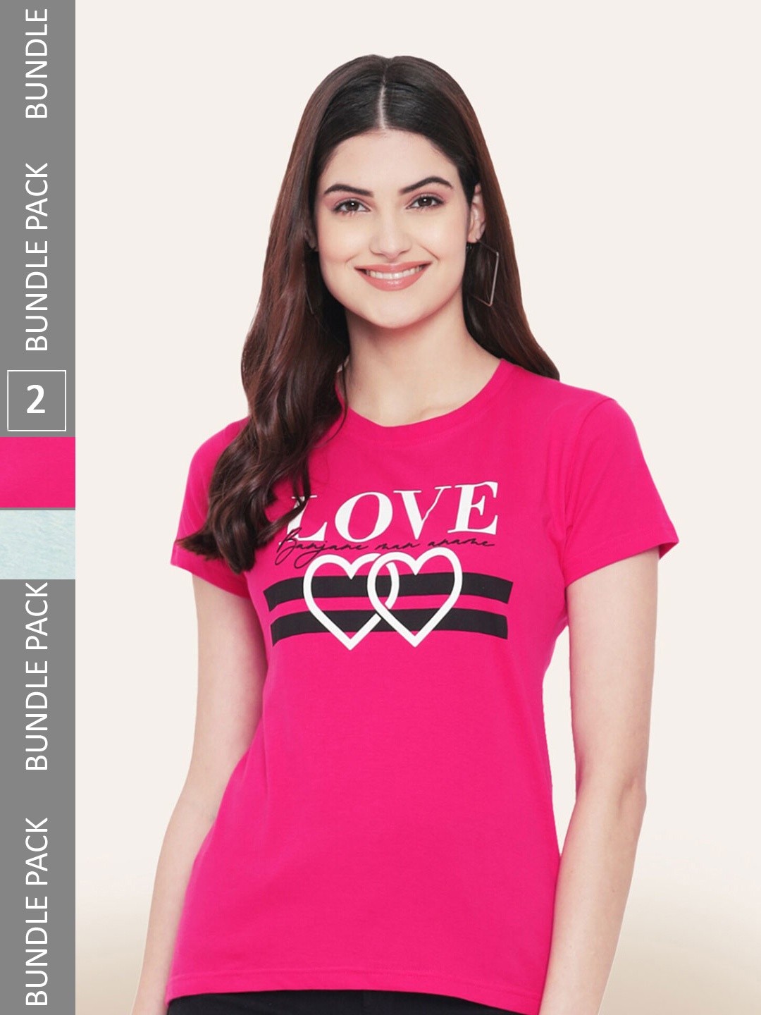 

BAESD Pack Of 2 Printed Cotton T-shirts, Pink