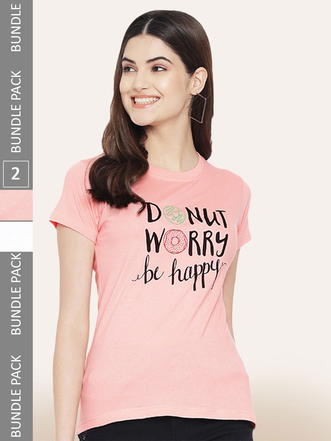 BAESD Pack Of 2 Printed Cotton T-shirt, Pink