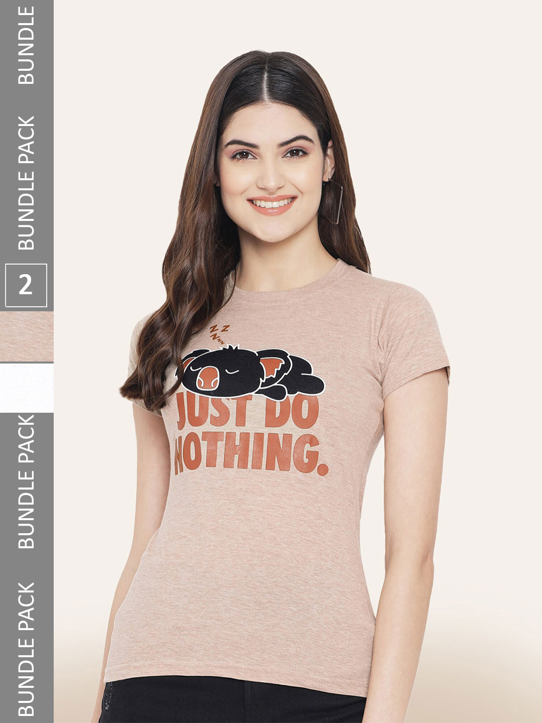 

BAESD Pack Of 2 Printed Casual Cotton T-shirts, Beige