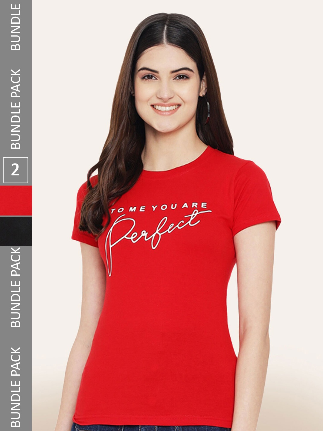 BAESD Pack Of 2 Printed Round Neck Cotton T-Shirts, Red
