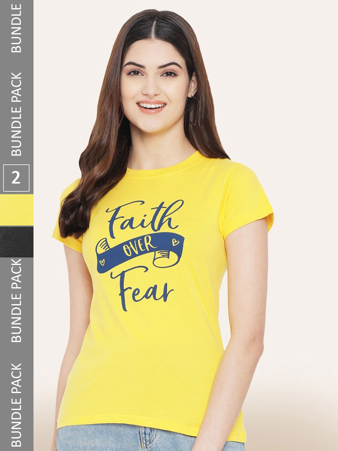

BAESD Pack Of 2 Typography Printed Cotton T-shirt, Yellow
