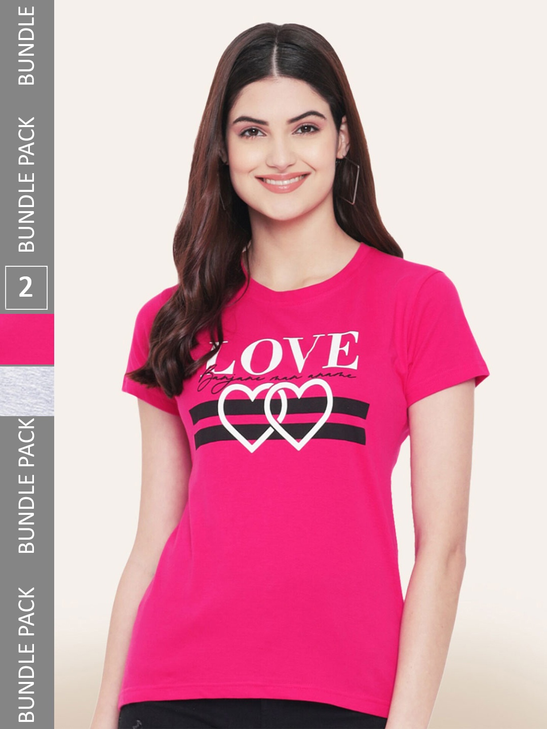 

BAESD Pack Of 2 Typography Printed Cotton T-shirt, Pink