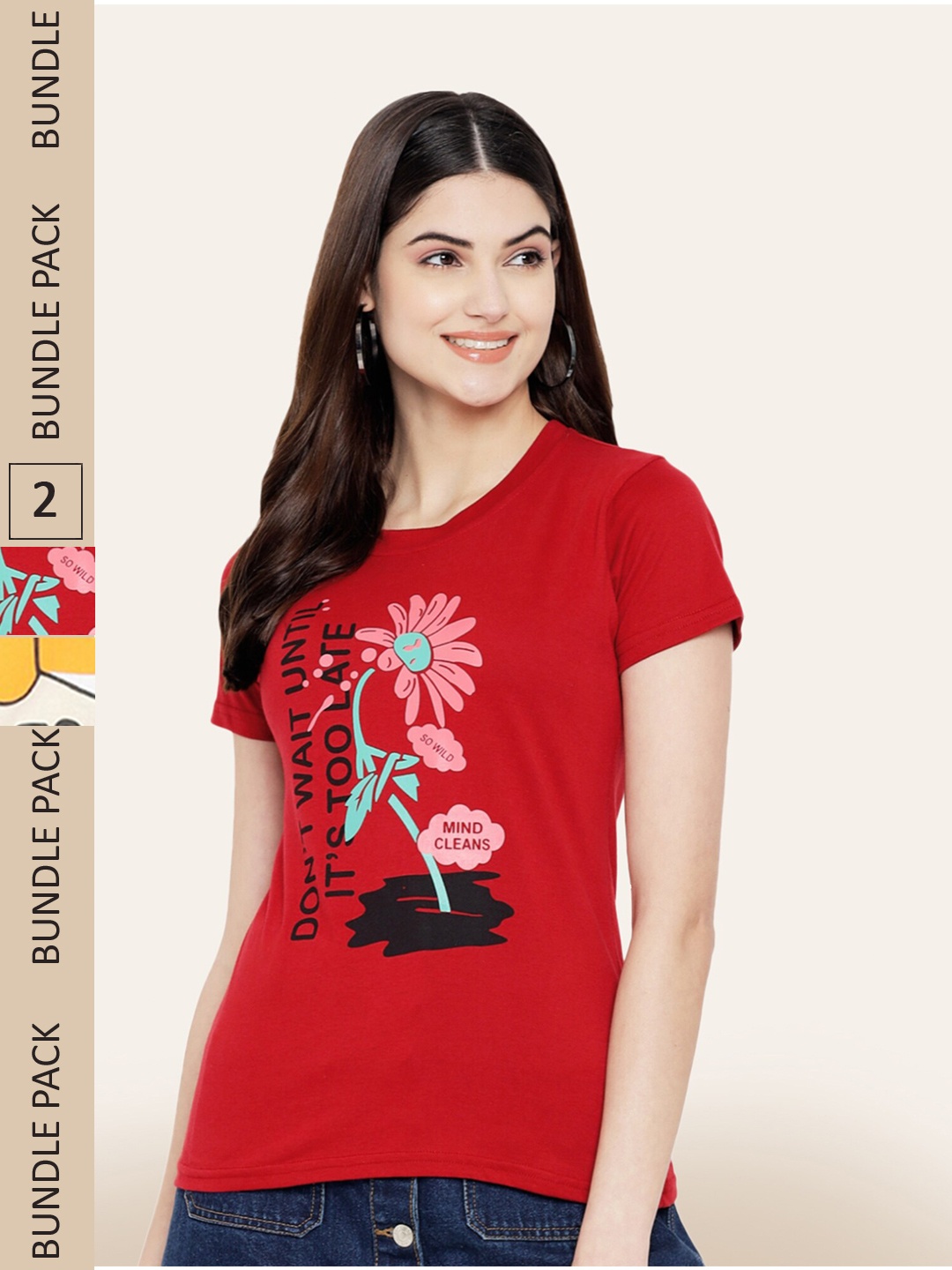 

BAESD Pack of 2 Typography Printed T-Shirts, Red