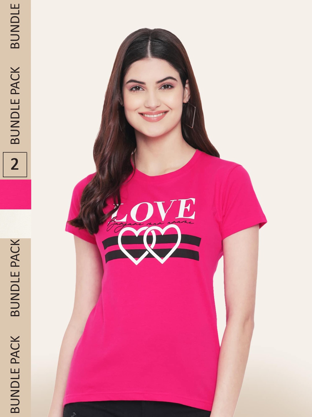 

BAESD Pack Of 2 Printed Cotton T-shirt, Pink
