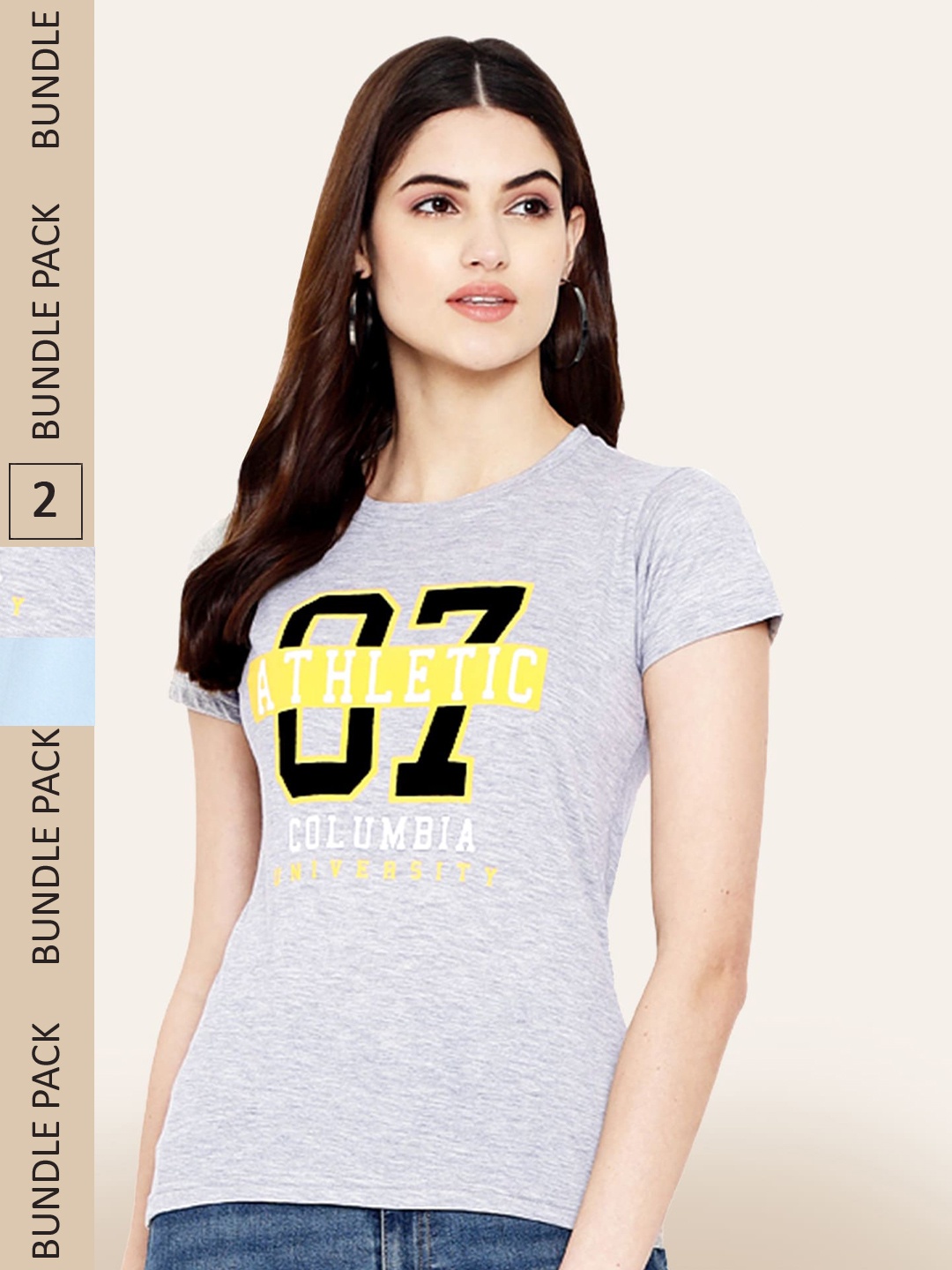 

BAESD Pack Of 2 Printed Casual Cotton T-shirts, Grey