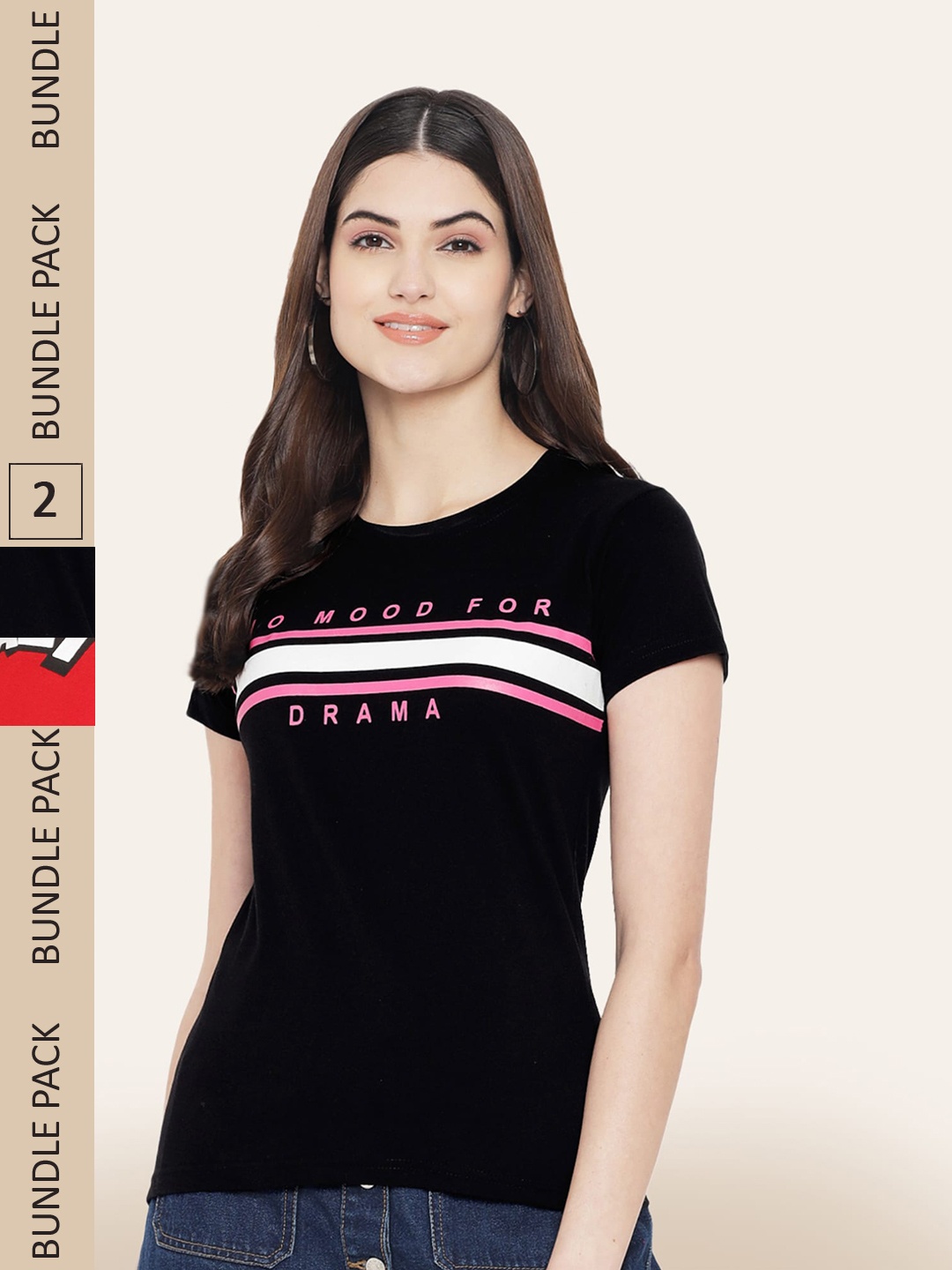 

BAESD Pack Of 2 Printed Round Neck Cotton T-shirt, Black