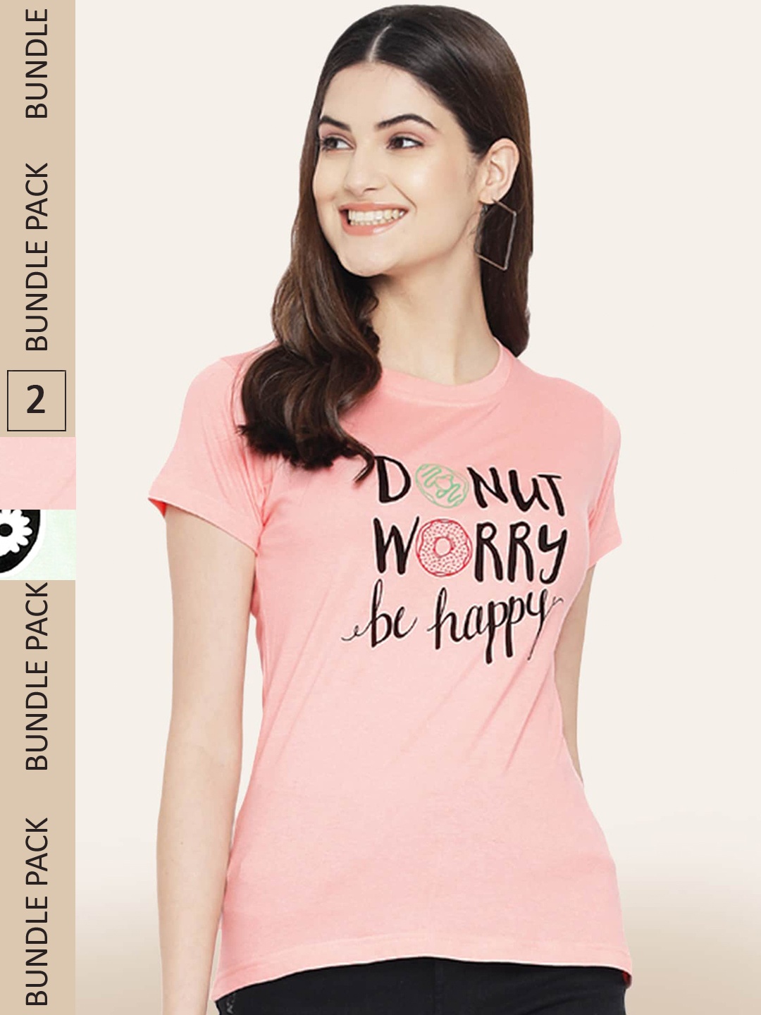 

BAESD Pack of 2 Typography Printed T-Shirts, Pink